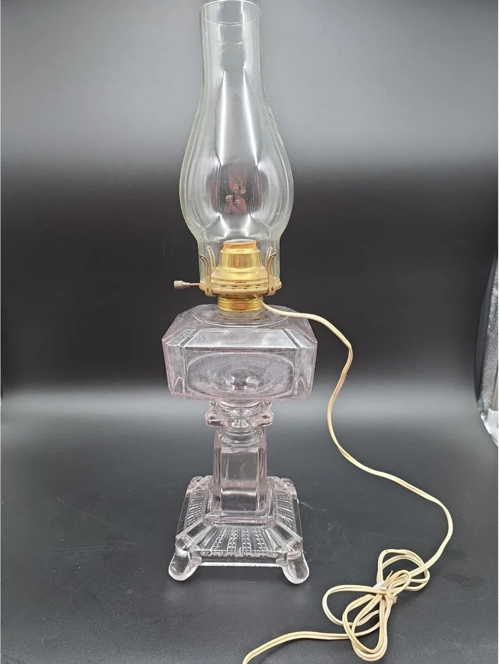 Electrified Ripley & Adams Co Kerosene or Oil Glass Square Lamp Slight Purple